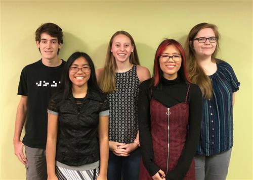 Photo of LHS National Merit Semifinalists, Benjamin Duchild, Justine Gacho, Bayley Helfrich, Grace Duong and Emma Scherrer 